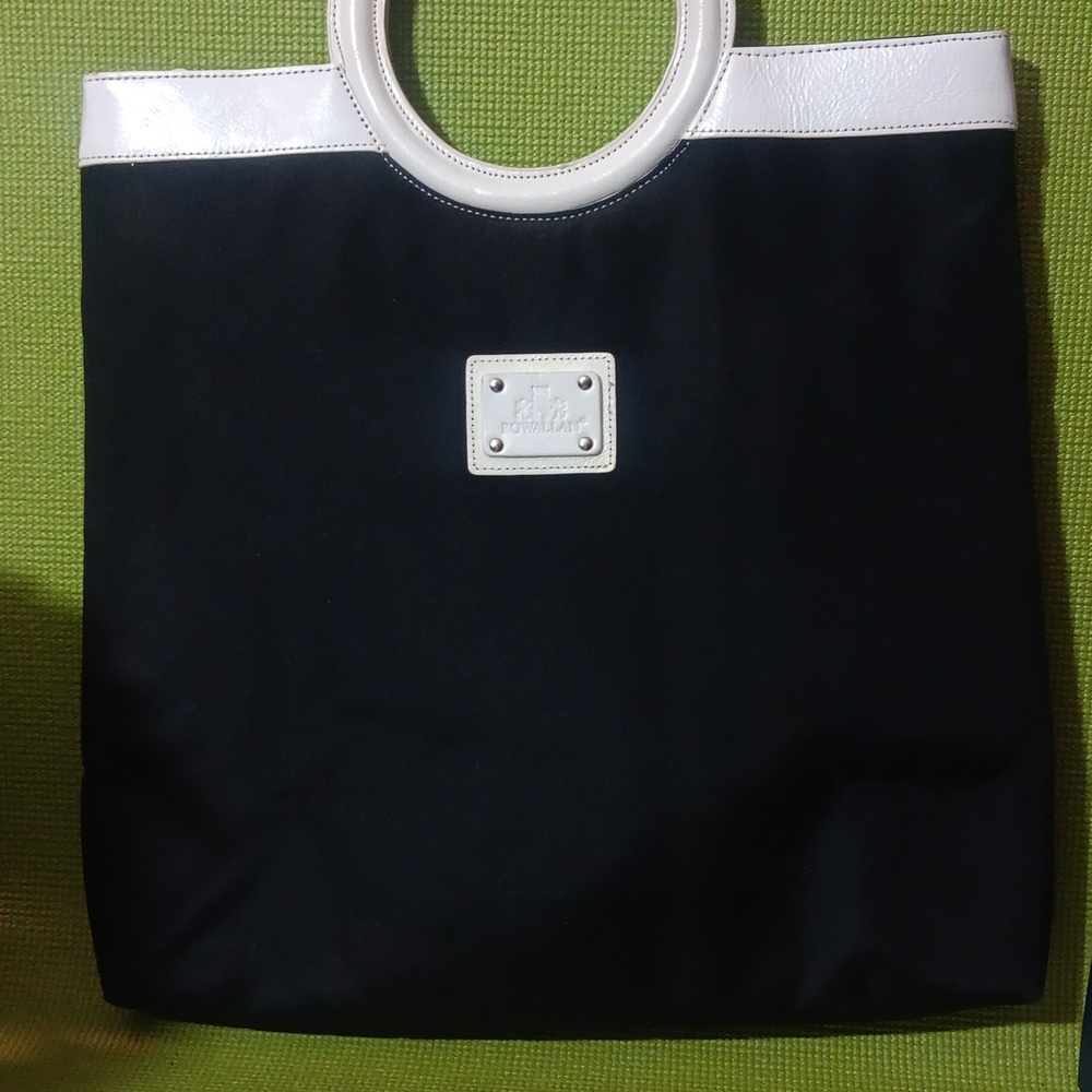 Rowallan black & white leather trim bag